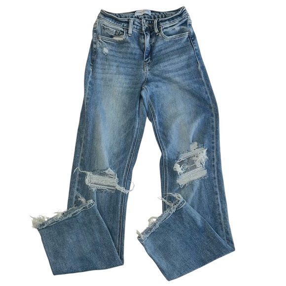 Flying Monkey High Rise Distressed Straight Jeans Buckle Women’s 25 Raw Hem - Picture 1 of 13
